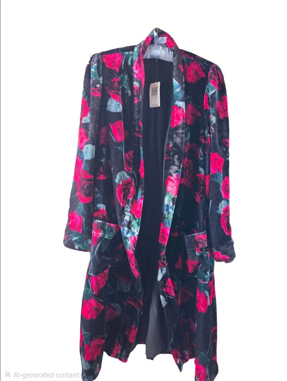 Torrid Red-Pink Floral Knee-length Velvet Duster, Size 0 (Large)